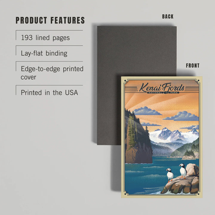 Lined 6x9 Journal, Kenai Fjords National Park, Alaska, Lithograph Park Series, Lay Flat, 193 Pages, FSC paper