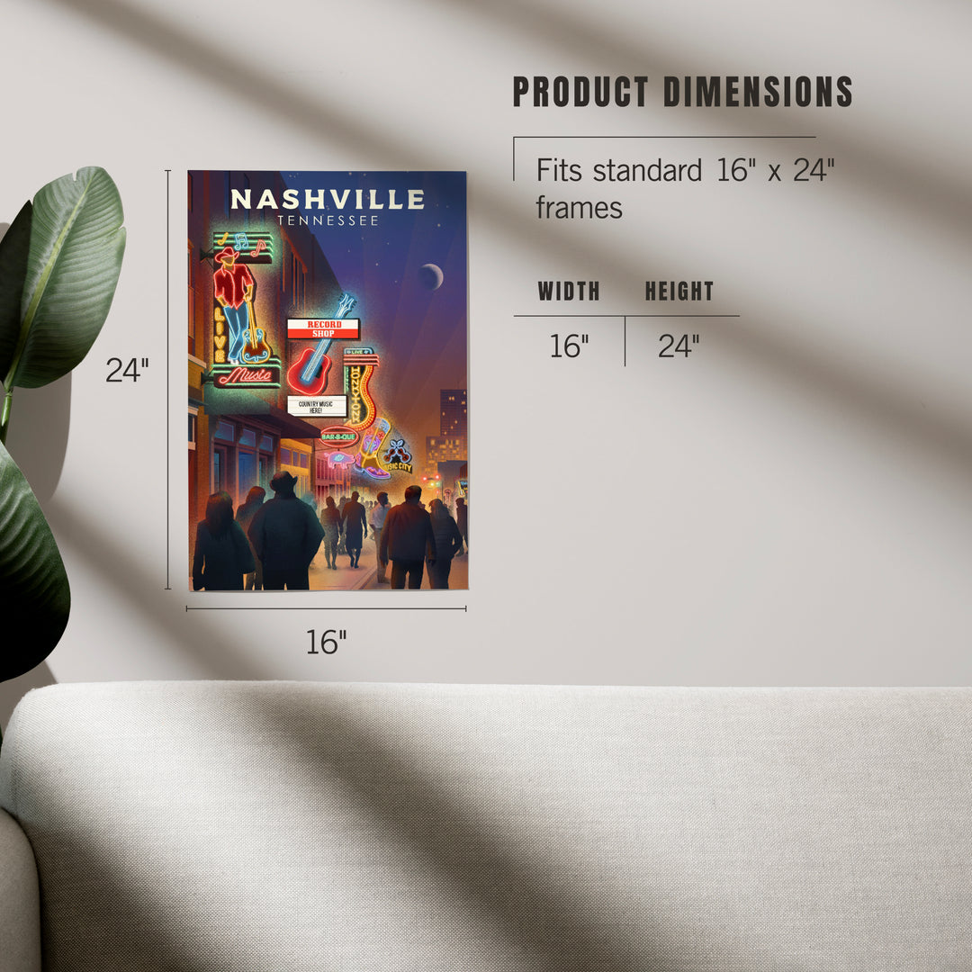Nashville, Tennessee, Broadway Street Lithograph, Art & Giclee Prints