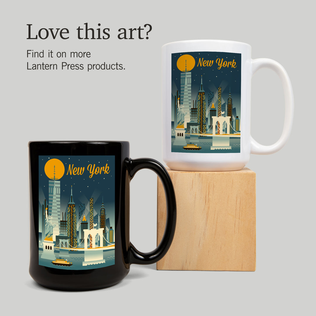 New York City, Retro Skyline Series, Lantern Press Artwork, Ceramic Mug