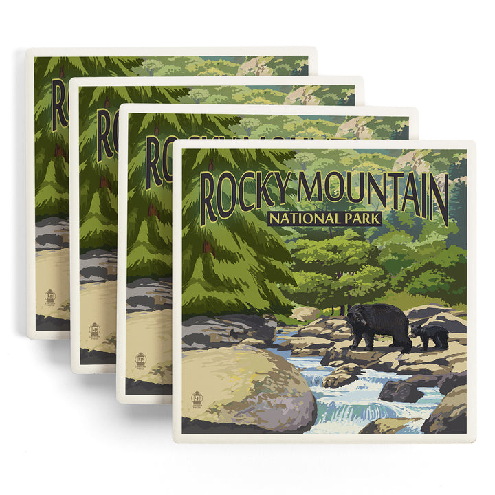 Rocky Mountain National Park, Colorado, Black Bears and Stream, Coasters