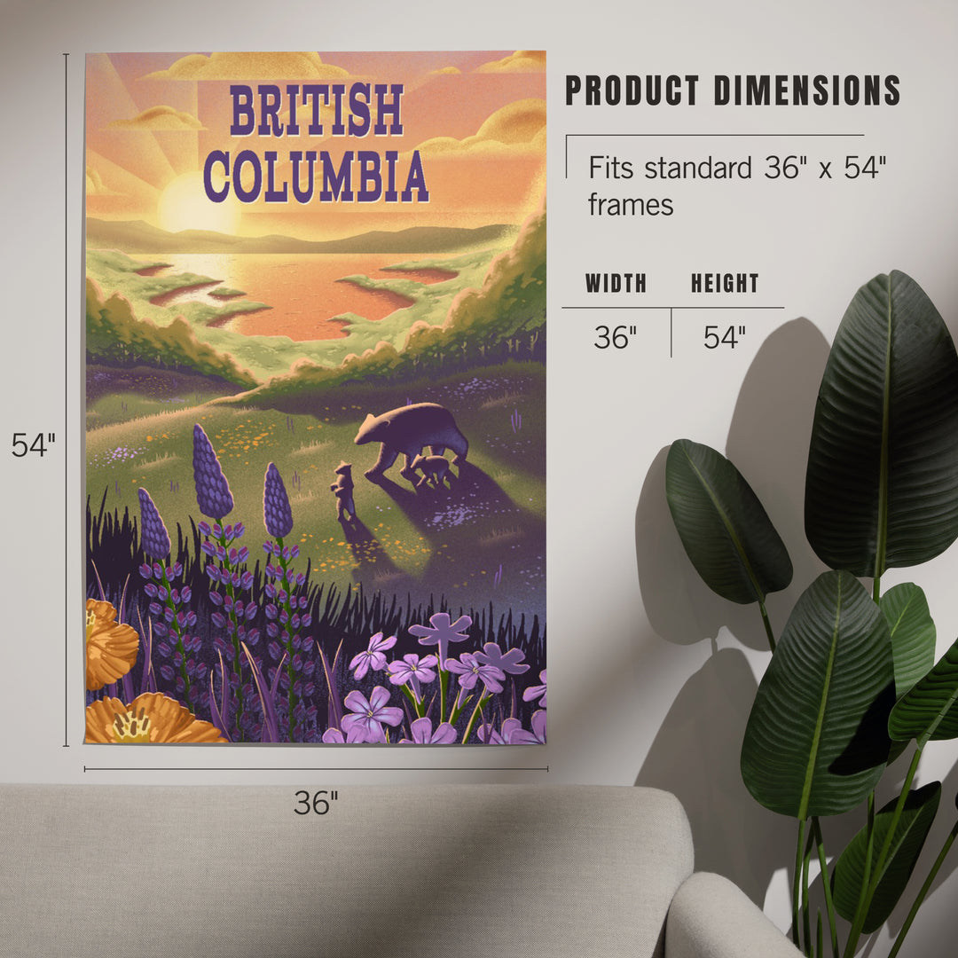 British Columbia, Lithograph, Bear and Spring Flowers, Lake, Art & Giclee Prints