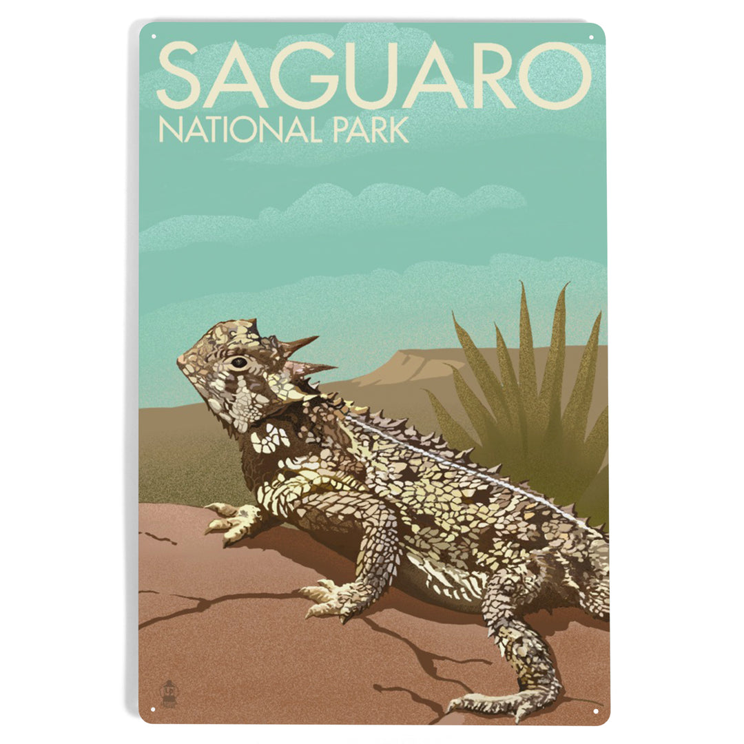 Saguaro National Park, Arizona, Horned Lizard, Lithograph, Metal Signs