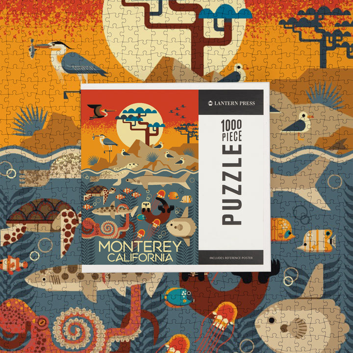 Monterey, California, Geometric, Marine Animals, Jigsaw Puzzle