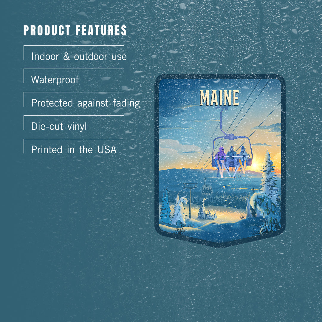 Maine, Lithograph, Chairlift, Vinyl Sticker