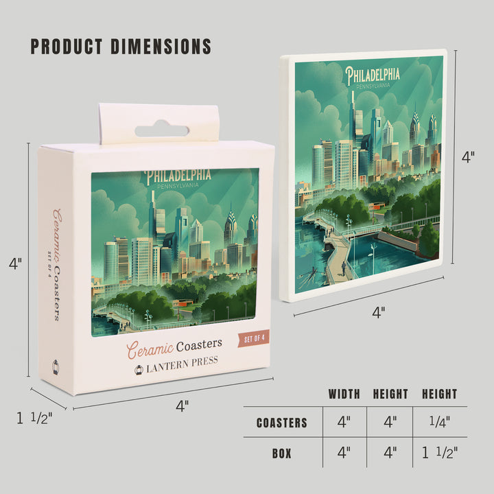 Philadelphia, Pennsylvania, Lithograph, City Series, Coasters