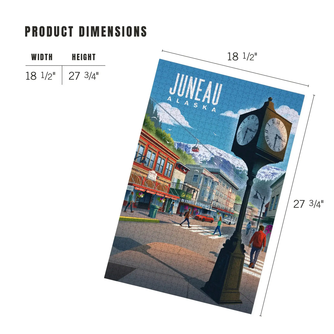 Juneau, Alaska, Lithograph, Main Street, Jigsaw Puzzle