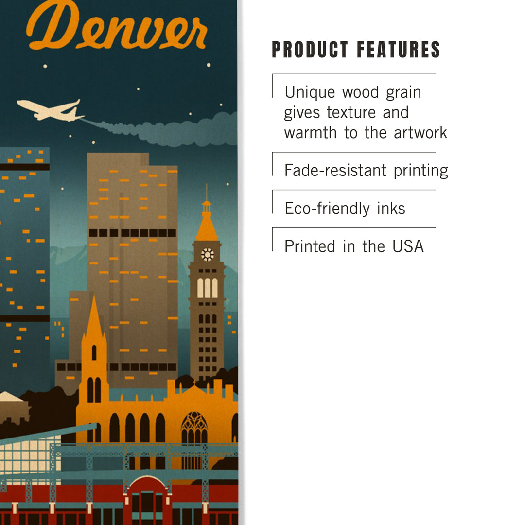 Denver, Colorado, Retro Skyline Classic Series, Wood Signs and Postcards