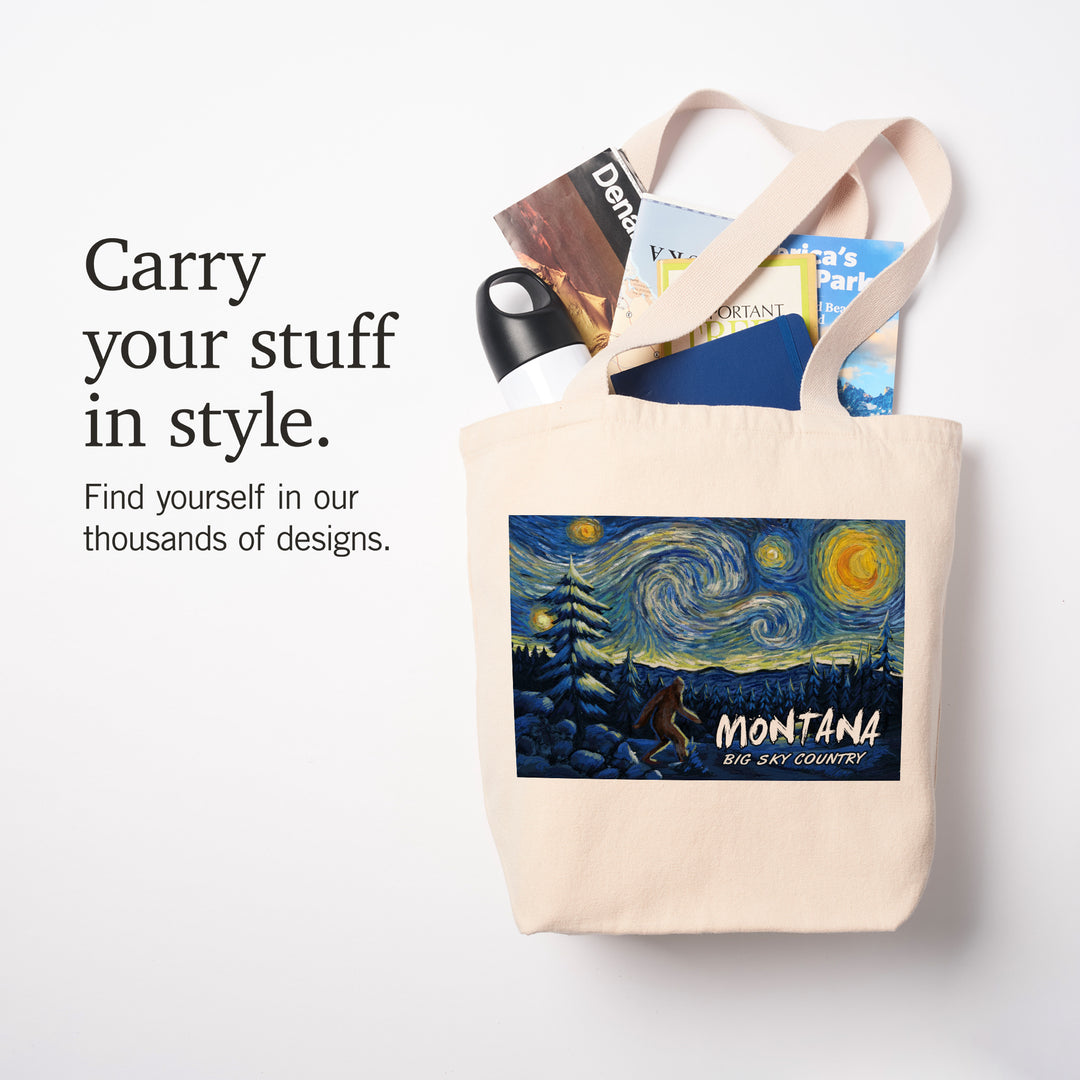 Montana, Winter Bigfoot, Van Gogh Starry Night, Tote Bag