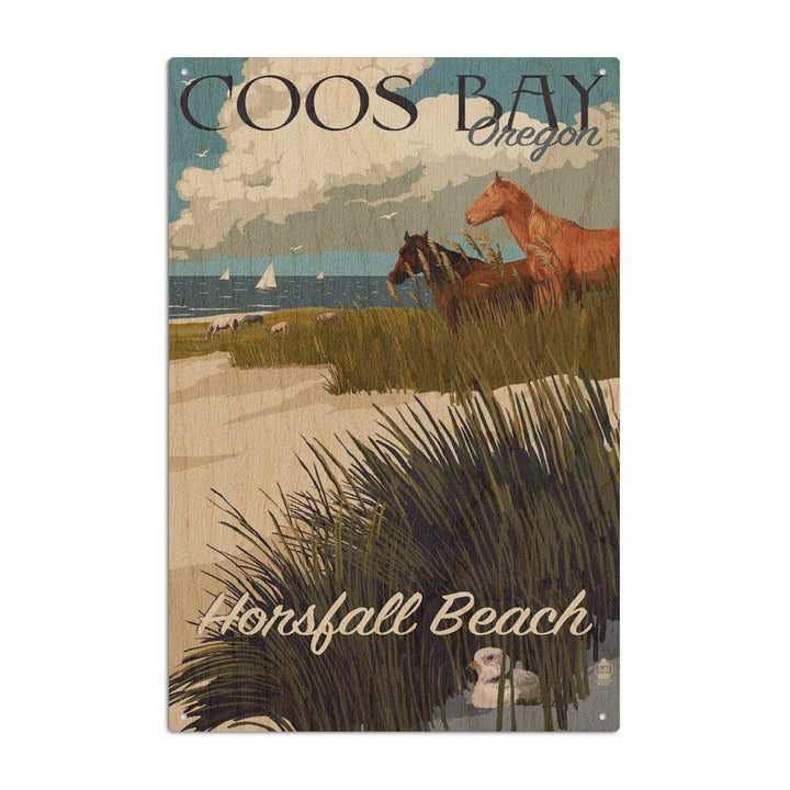 Coos Bay, Oregon, Horses and Dunes, Lantern Press Artwork, Wood Signs and Postcards
