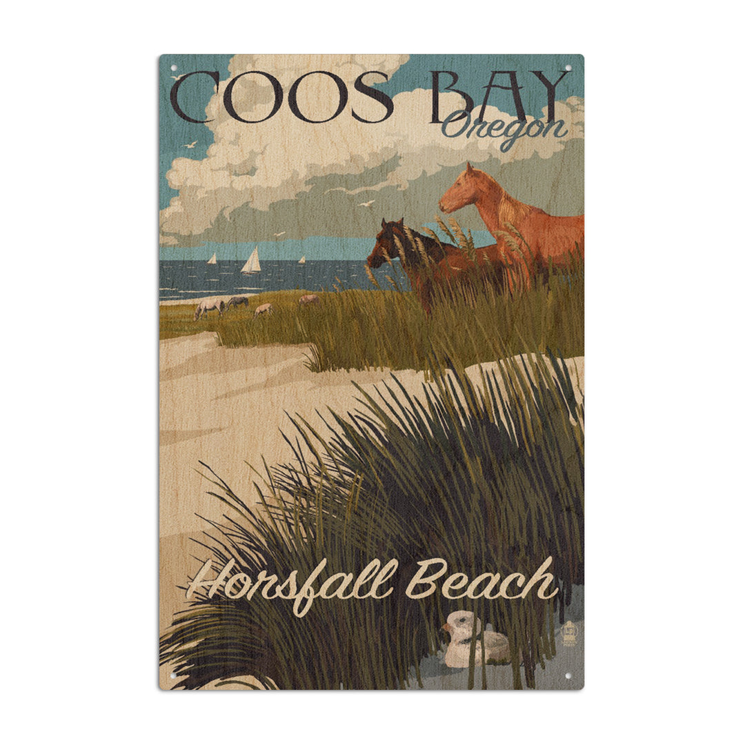 Coos Bay, Oregon, Horses and Dunes, Lantern Press Artwork, Wood Signs and Postcards