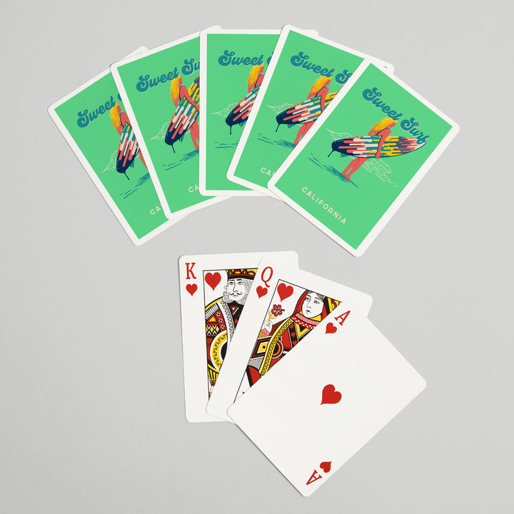 Playing Cards, California, Sweet Relief Collection, Surfer Girl with Surfboard, 52 Card Deck with Jokers in Box, Unique Art