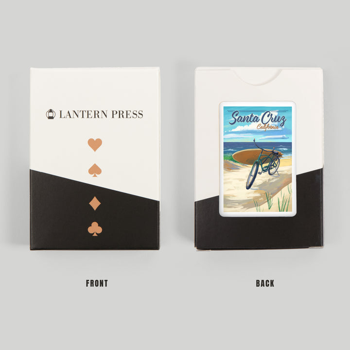 Playing Cards, Santa Cruz, California, Beach Cruiser on Beach, 52 Card Deck with Jokers in Box, Unique Art