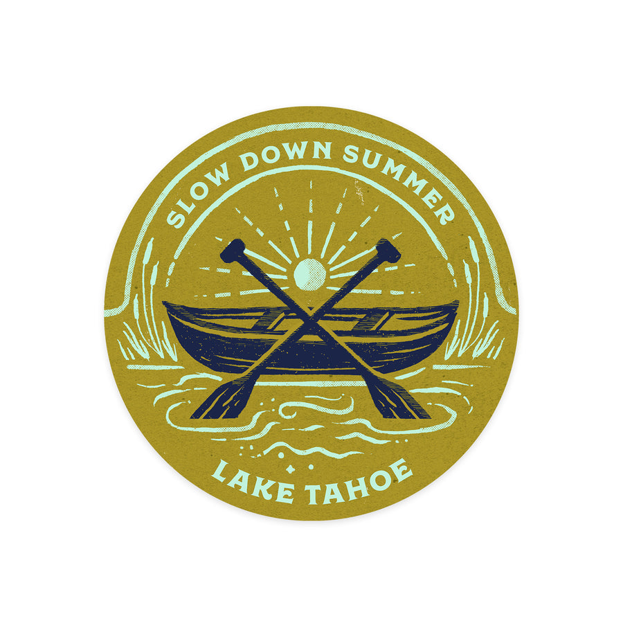 Lake Tahoe, Lake Life Series, Slow Down Summer, Contour, Vinyl Sticker - Lantern Press