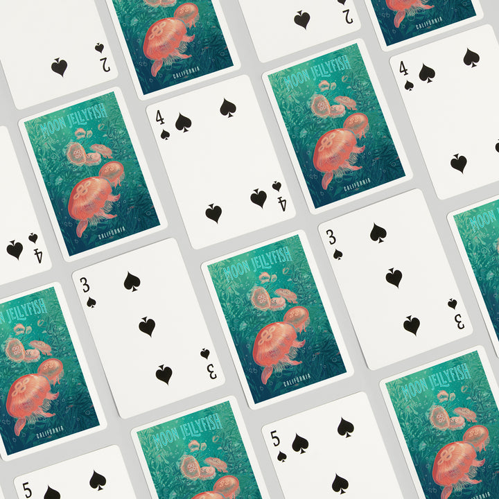 Playing Cards, California, Fluid Linework, Moon Jelly fish, 52 Card Deck with Jokers in Box, Unique Art