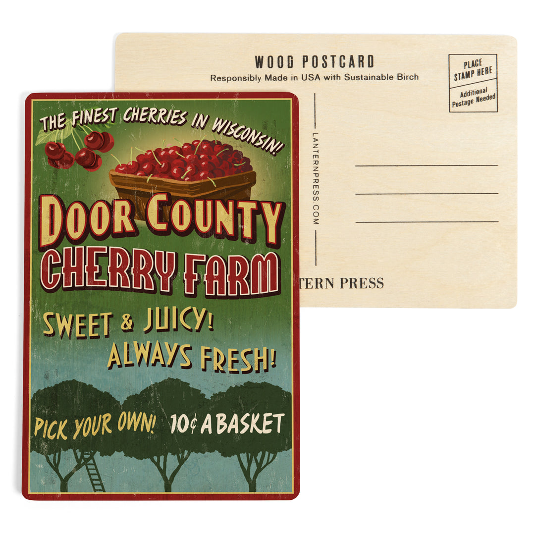 Door County, Wisconsin Cherry Sign, Wood Sign and Postcards