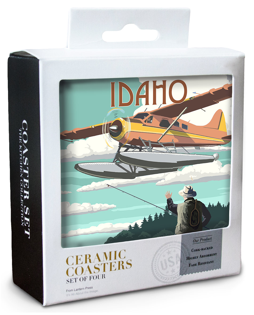 Idaho, Float Plane and Fisherman, Coaster Set