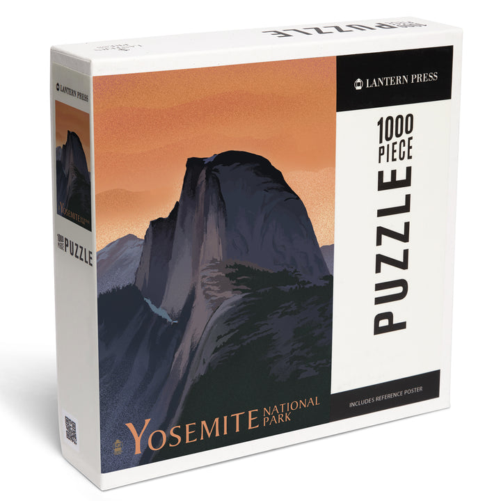 Yosemite National Park, California, Half Dome, Orange Sky, Lithograph, Jigsaw Puzzle