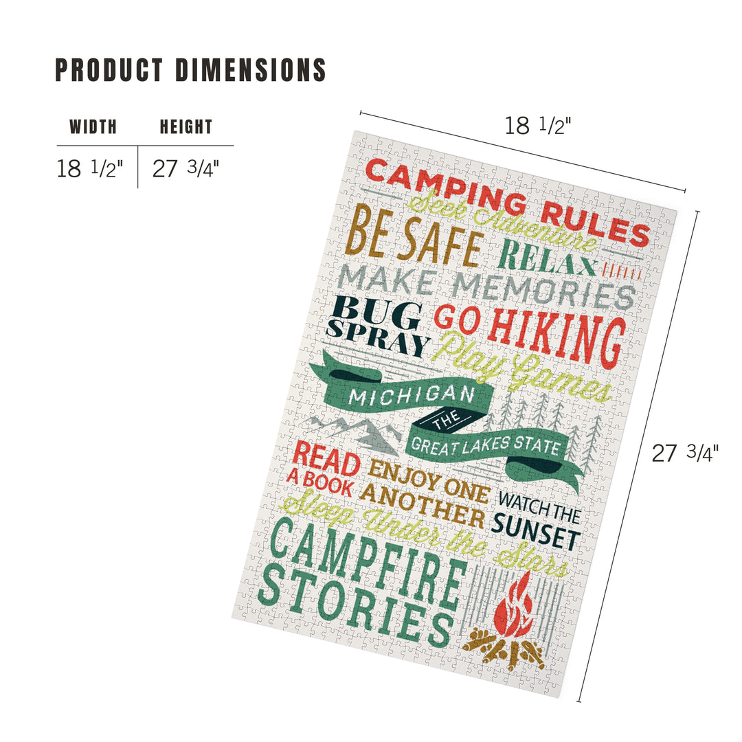 Lake Michigan, The Great Lakes State, Camping Rules, Typography Stacked, Jigsaw Puzzle