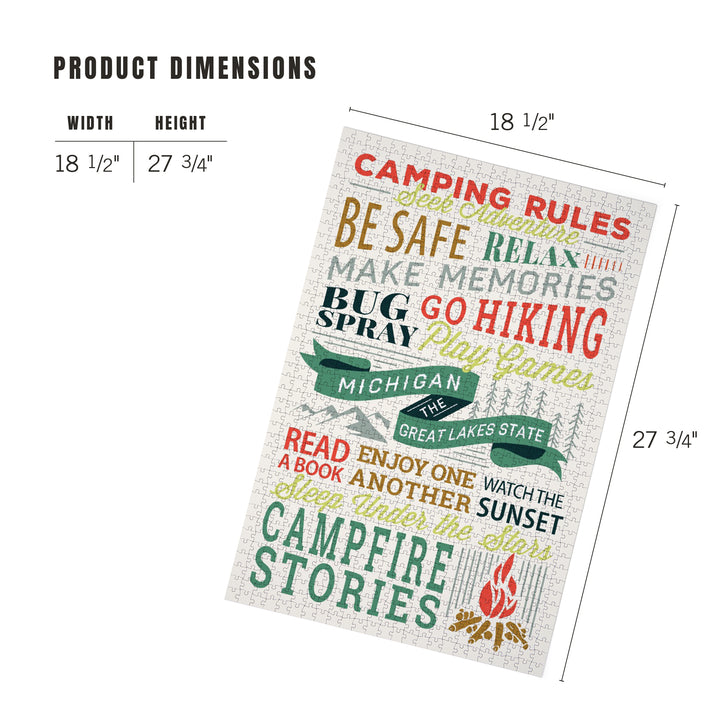 Lake Michigan, The Great Lakes State, Camping Rules, Typography Stacked, Jigsaw Puzzle