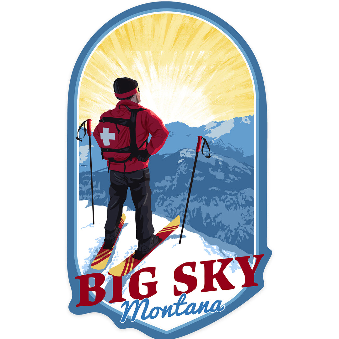 Big Sky, Montana, Vintage Ski Patrol, Contour, Vinyl Sticker