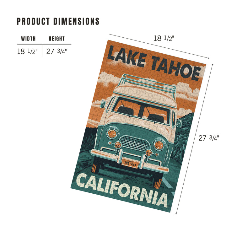 Lake Tahoe, California, Letterpress, Camper Van, Jigsaw Puzzle
