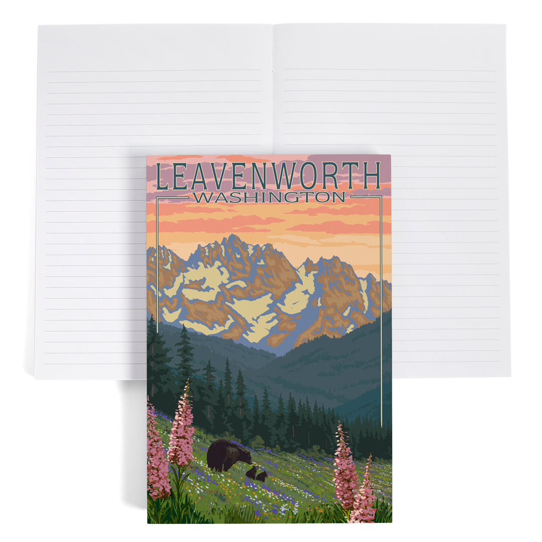 Lined 6x9 Journal, Leavenworth, Washington, Bear and Spring Flowers, Lay Flat, 193 Pages, FSC paper