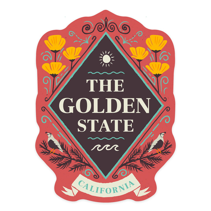 California, State Motto Crest, State Series, Contour, Vinyl Sticker - Lantern Press