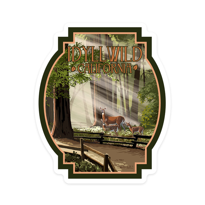 Idyllwild, California, Deer and Fawns, Contour, Vinyl Sticker