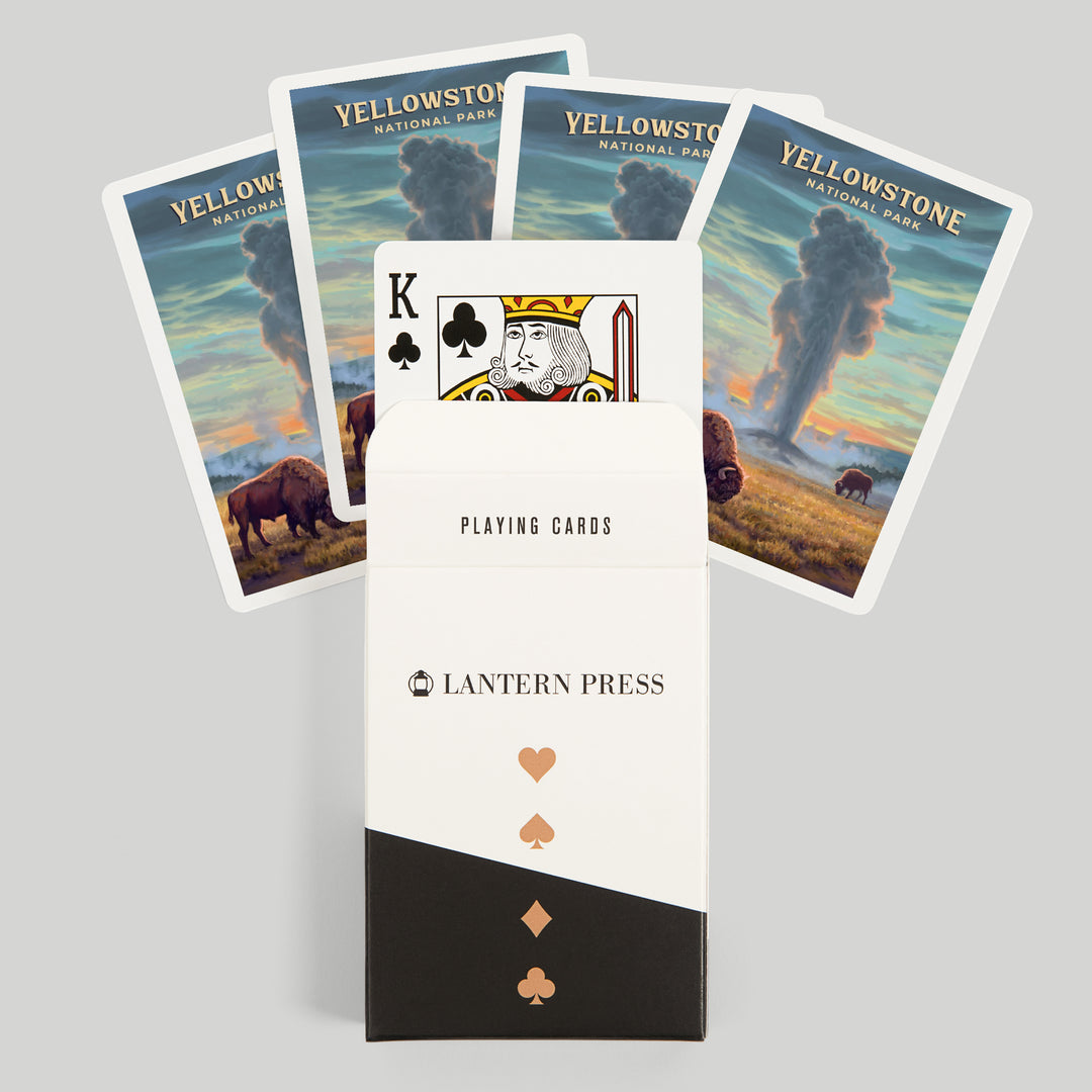 Playing Cards, Yellowstone National Park, Wyoming, Oil Painting, Old Faithful Eruption, 52 Card Deck with Jokers in Box, Unique Art