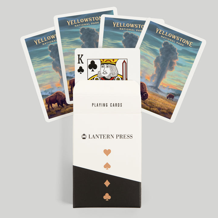 Playing Cards, Yellowstone National Park, Wyoming, Oil Painting, Old Faithful Eruption, 52 Card Deck with Jokers in Box, Unique Art