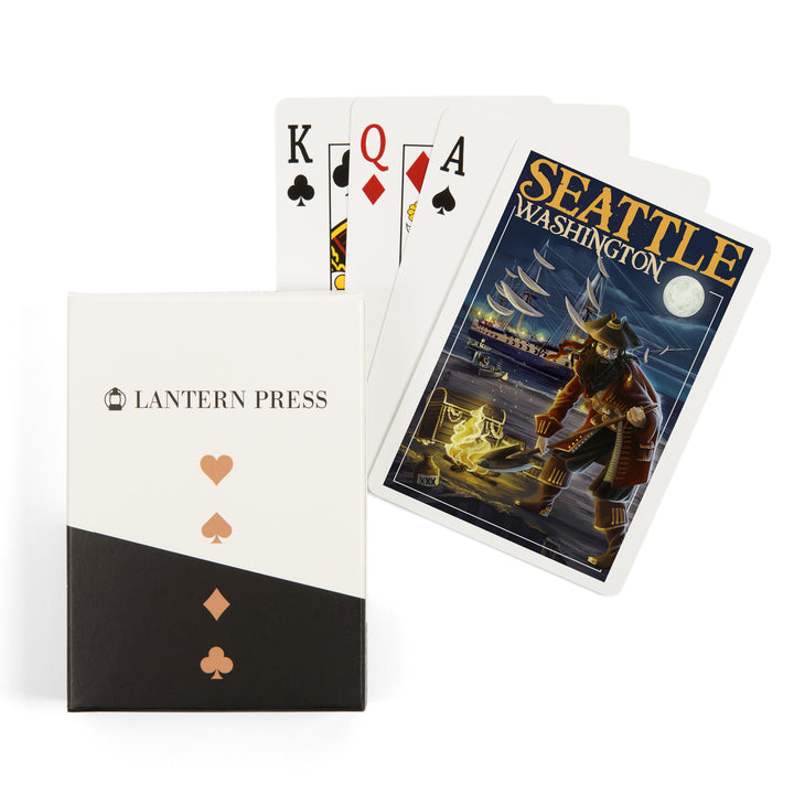 Playing Cards, Seattle, Washington, Pirate and Treasure, 52 Card Deck with Jokers in Box, Unique Art