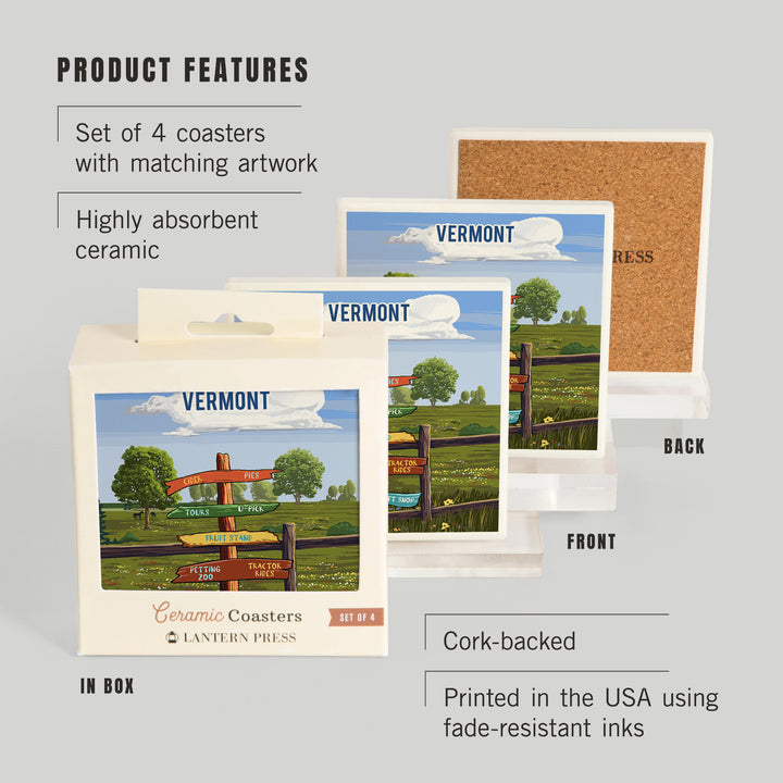 Vermont, Signpost, Orchard, Coaster Set