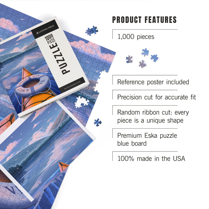 Smith Mountain Lake, Virginia, Lithograph, Kayak on Smith Mountain Lake, 1000 Piece Jigsaw Puzzle