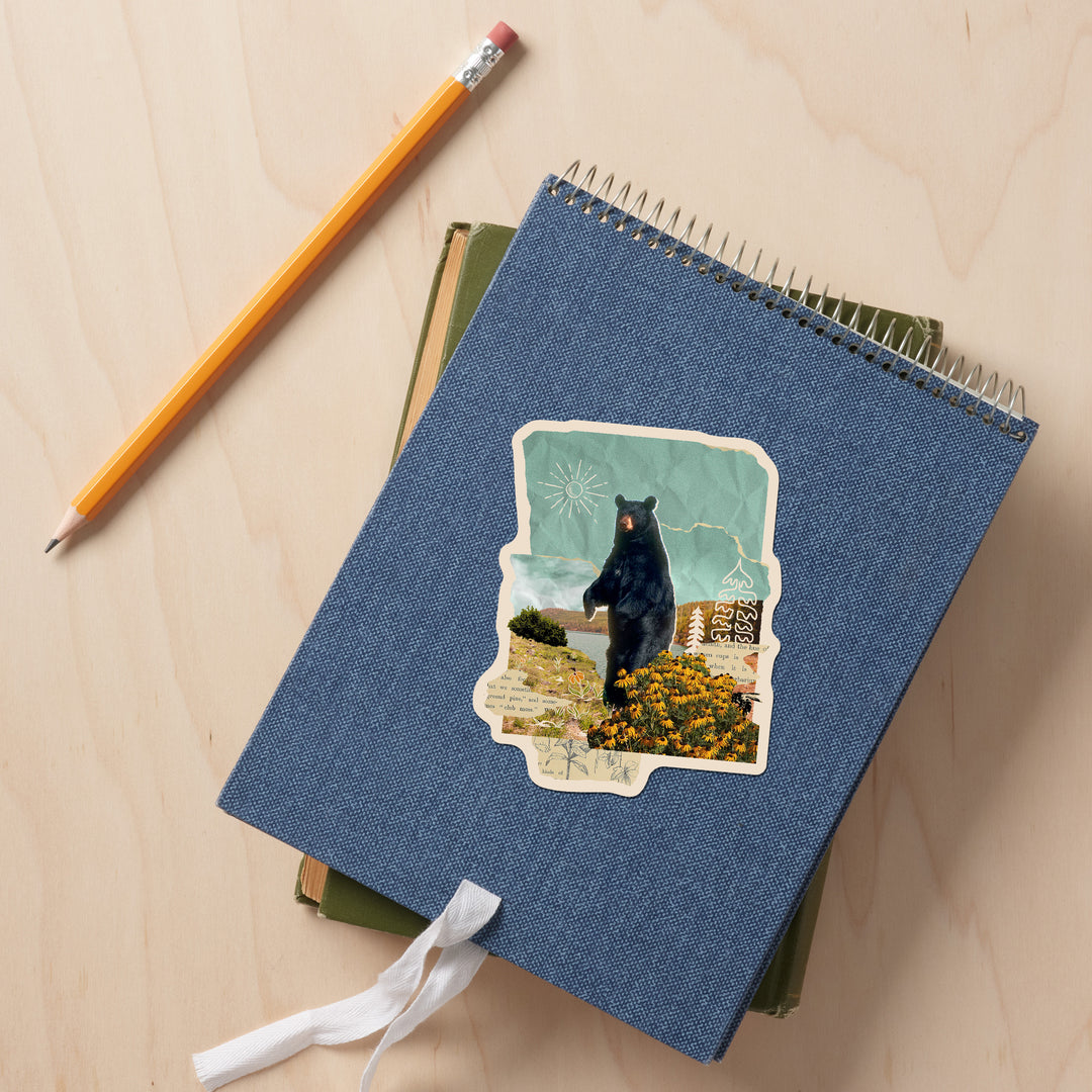 Retro Collage, Black Bear, Vinyl Sticker