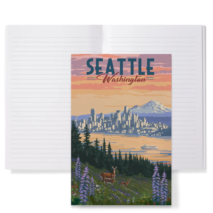 Lined 6x9 Journal, Seattle, Washington, Deer and Spring Flowers, Lay Flat, 193 Pages, FSC paper