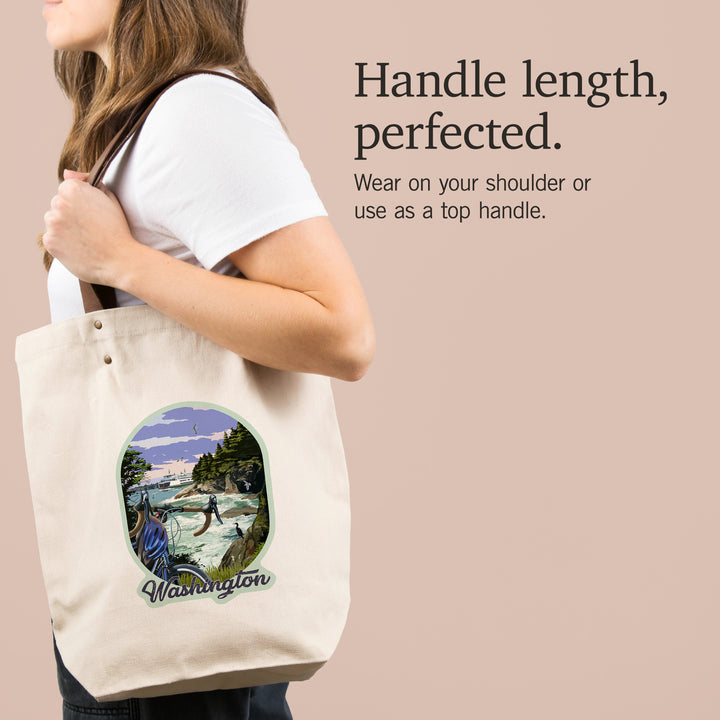 Washington, Bike Ride and Ferry, Contour, Deluxe Tote