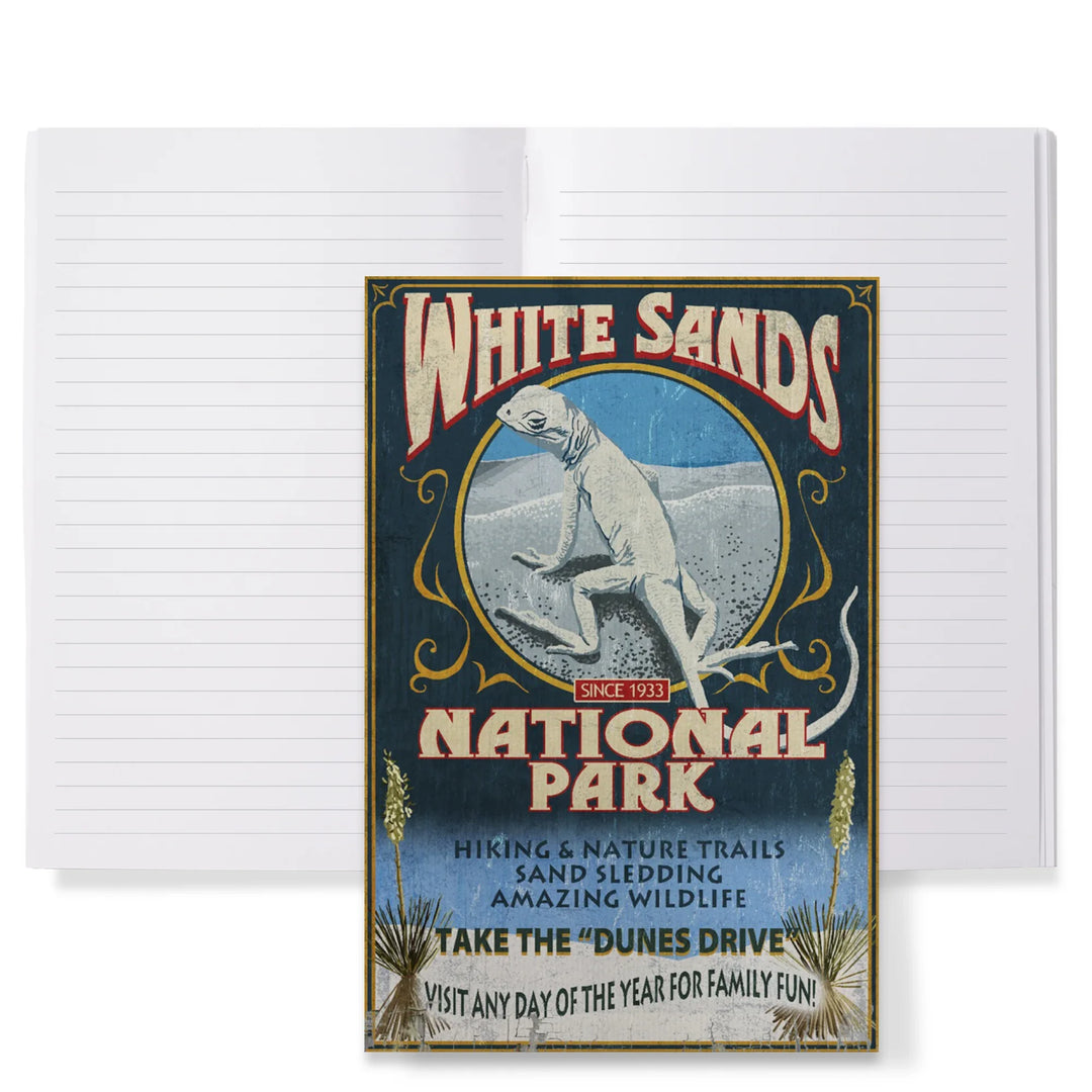 Lined 6x9 Journal, White Sands National Park, New Mexico, Lizard Vintage Sign, Lay Flat, 193 Pages, FSC paper