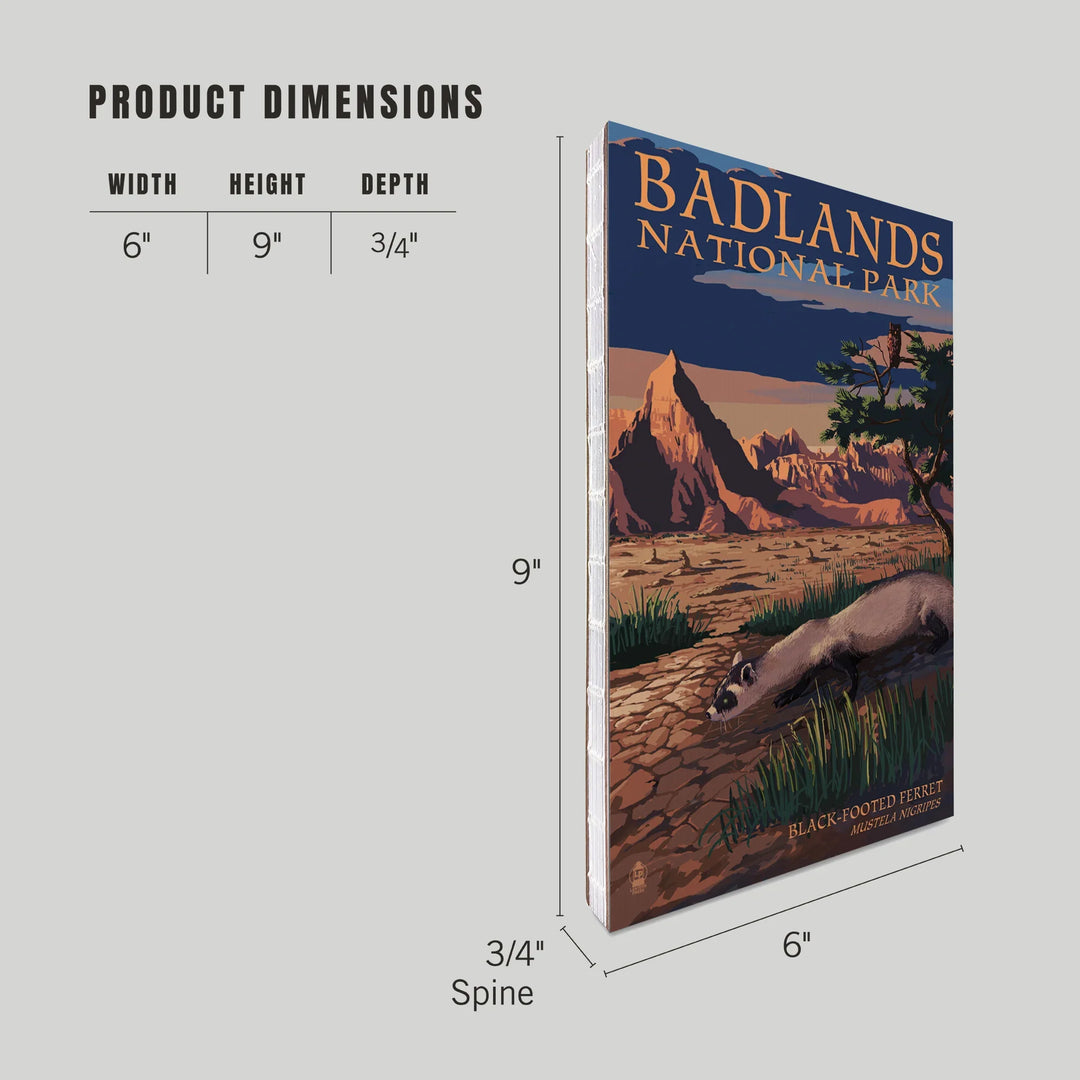 Lined 6x9 Journal, Badlands National Park, South Dakota, Ferret at Night, Lay Flat, 193 Pages, FSC paper
