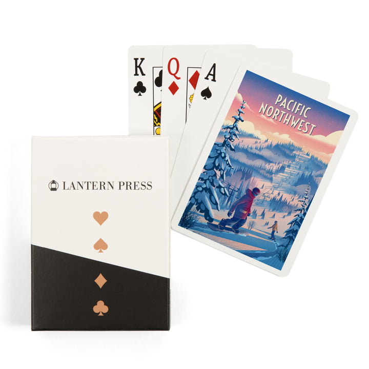 Playing Cards, Pacific Northwest, Shred the Gnar, Snowboarding, 52 Card Deck with Jokers in Box, Unique Art