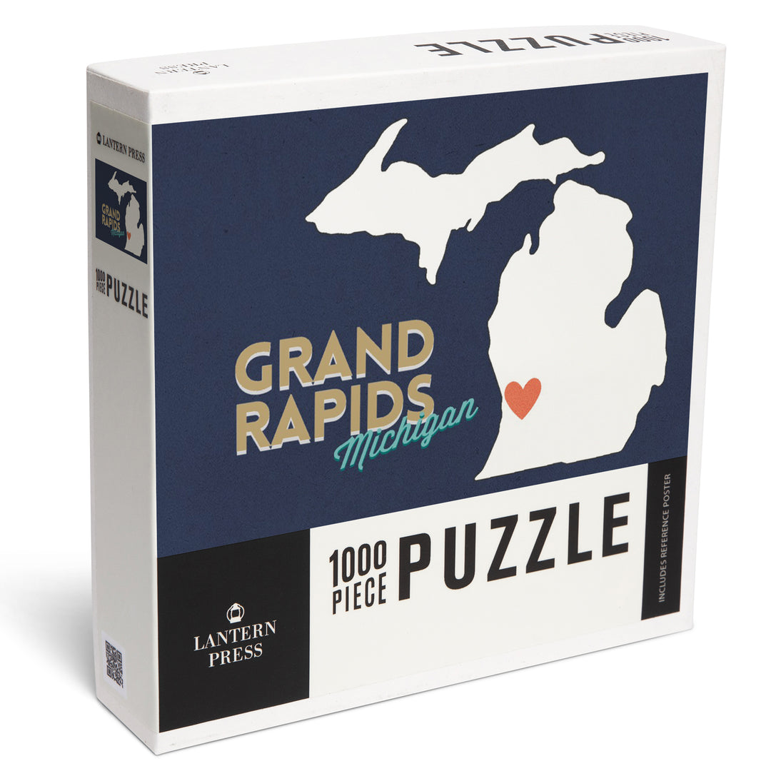 Grand Rapids, Michigan, Home State with Red Heart, Jigsaw Puzzle