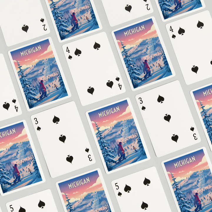 Playing Cards, Michigan, Shred the Gnar, Snowboarding, 52 Card Deck with Jokers in Box, Unique Art