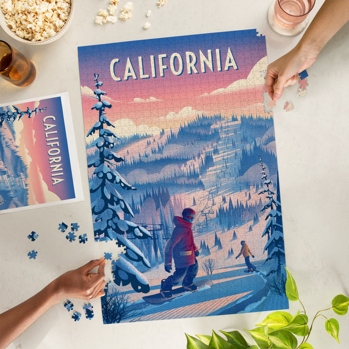 California, Shred the Gnar, Snowboarding, Jigsaw Puzzle - Lantern Press