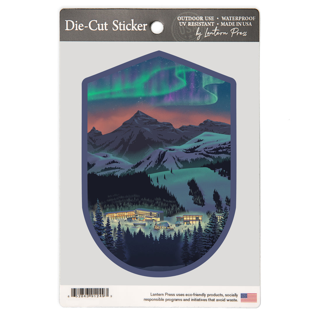 Lithograph, Village under Northern Lights, Vinyl Sticker