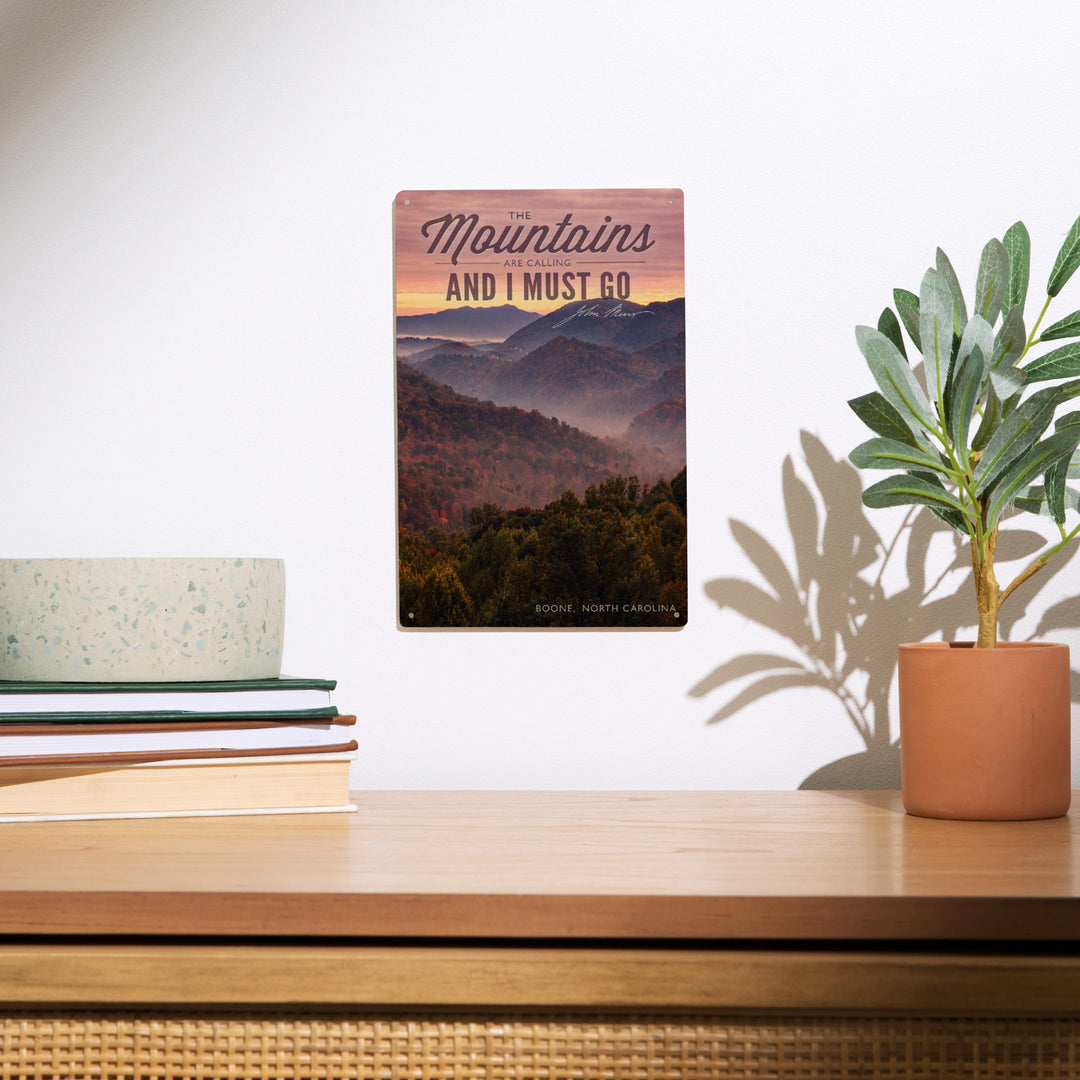 Boone, North Carolina, John Muir, The Mountains Are Calling, Sunset, Lantern Press, Wood Signs and Postcards