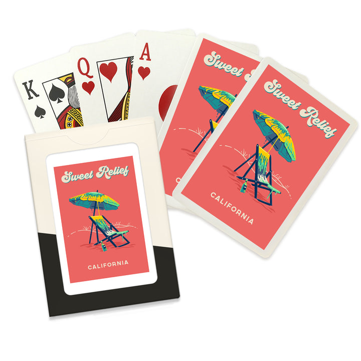 Playing Cards, California, Sweet Relief Collection, Beach Chair and Umbrella, Sweet Relief, 52 Card Deck with Jokers in Box, Unique Art