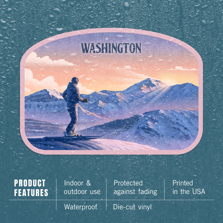 Washington, Lithograph, Skier At The Top, Vinyl Sticker