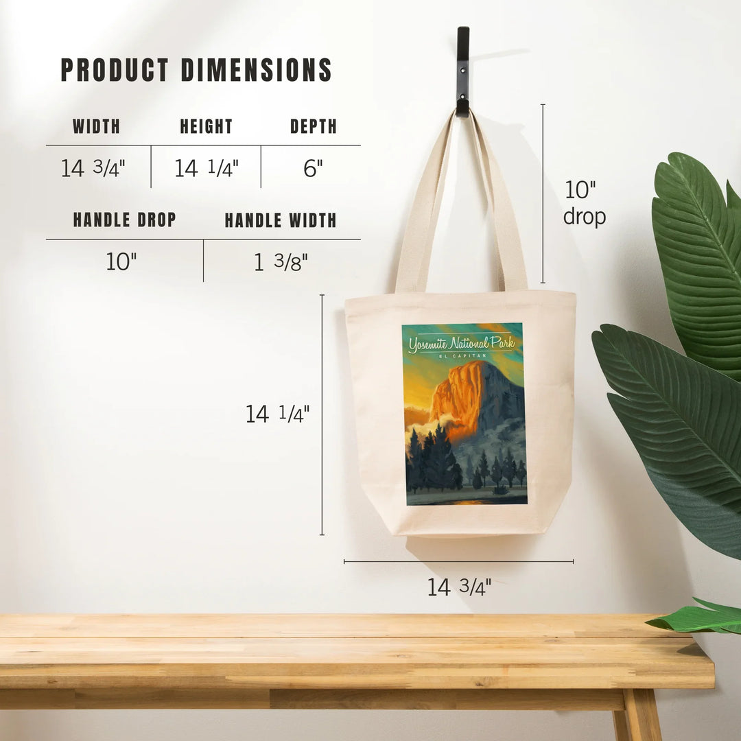 Yosemite National Park, California, El Capitan, Oil Painting, Tote Bag