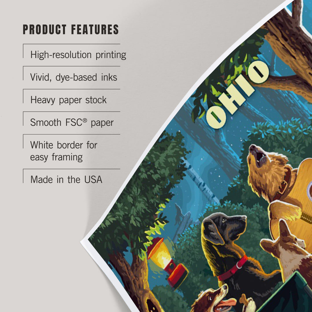 Ohio, Painterly, Pack Life, Dogs Around Campfire, Art & Giclee Prints