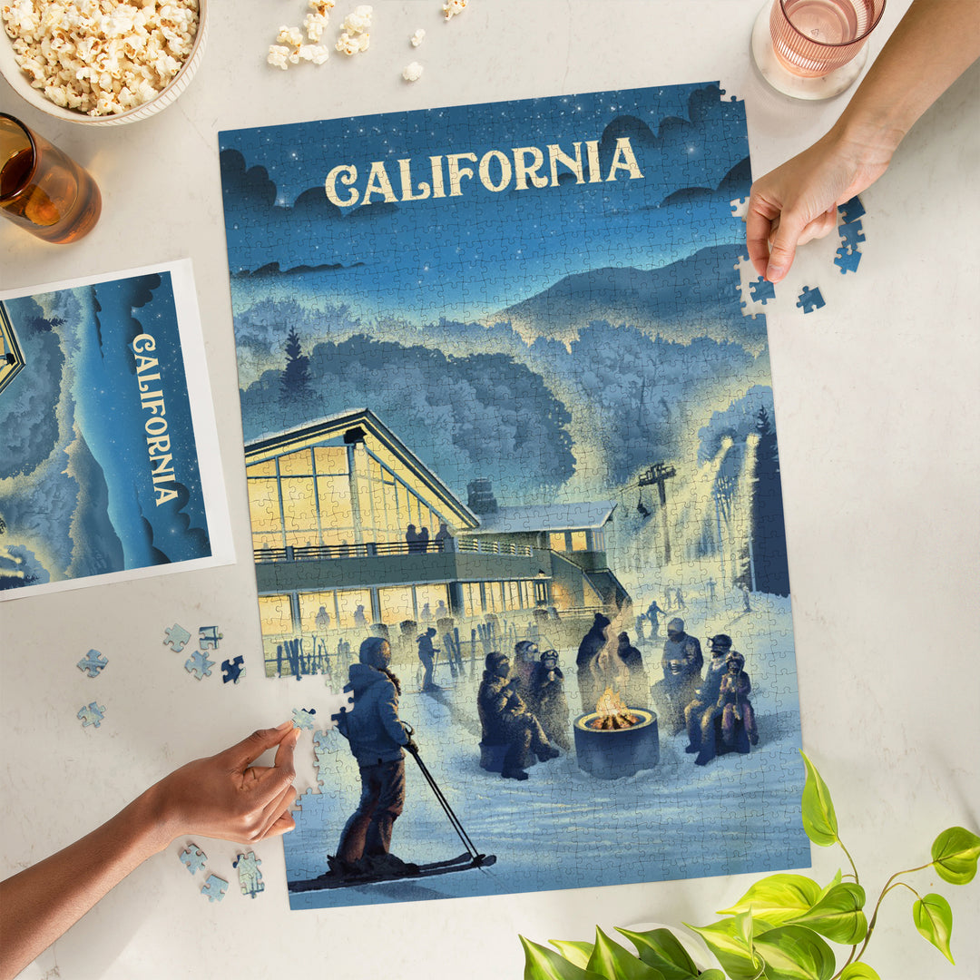 California, Lithograph, Snow Lodge, 1000 Piece Jigsaw Puzzle
