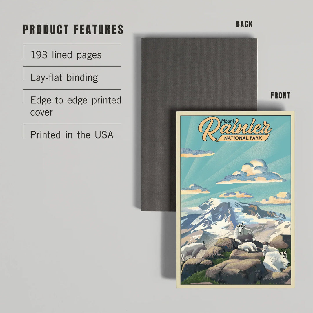 Lined 6x9 Journal, Mount Rainier National Park, Lithograph, Goats, Lay Flat, 193 Pages, FSC paper